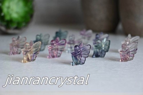 5pcs Natural Rainbow Fluorite Butterfly Fairy MINI Carved Skull Reiki Healing  - Picture 14 of 19