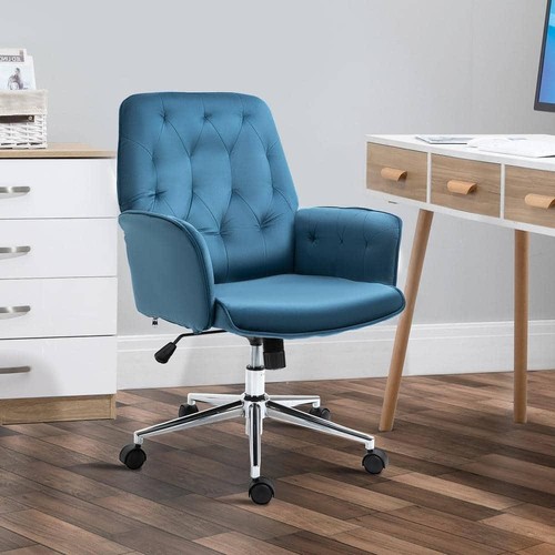 Vinsetto Blue Velvet Fabric Desk Chairs with Adjustable Height and Padded - Picture 3 of 8