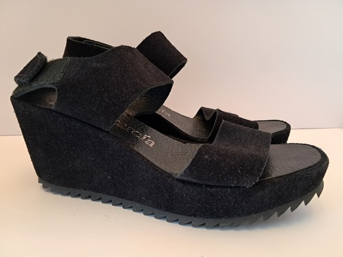 Pedro Garcia Suede Wedge Sandals Platform Ankle Strap Black Shoes Size 36 US 5.5 - Picture 2 of 12