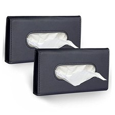 Car Tissue Holder, 2 Pack Sun Visor Napkin Holder, Premium PU Black Black