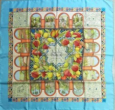 Hermes Scarf Stole Les Jardins d'Andalousie Turquoise Blue Silk Auth Carre 90