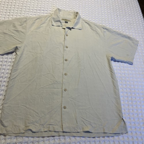 TOMMY BAHAMA Taupe Tan 100% Silk Short Sleeve Shirt Size M - Picture 2 of 8