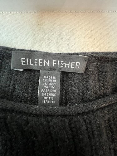 Eileen Fisher Black OS Tunic Cape Cashmere Wool Capped Sleeve Sweater Flaw - Picture 5 of 9