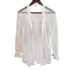 Frederick's of Hollywood Vintage Sheer Mesh Robe Lace Sequin Trim White Sm NWT