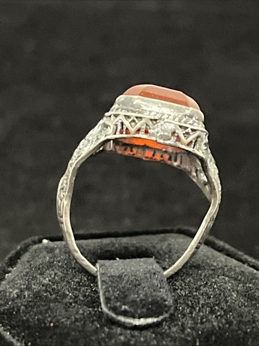 Antique Vintage Art Deco Sterling Silver Carnelian Ring Ornate Detail - Picture 3 of 7