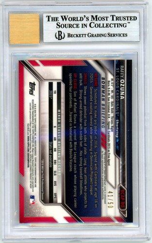 2016 Bowman Chrome Auto Gold Refractors /50 #BCAPRO Raffy Ozuna BGS 9 - Picture 2 of 2
