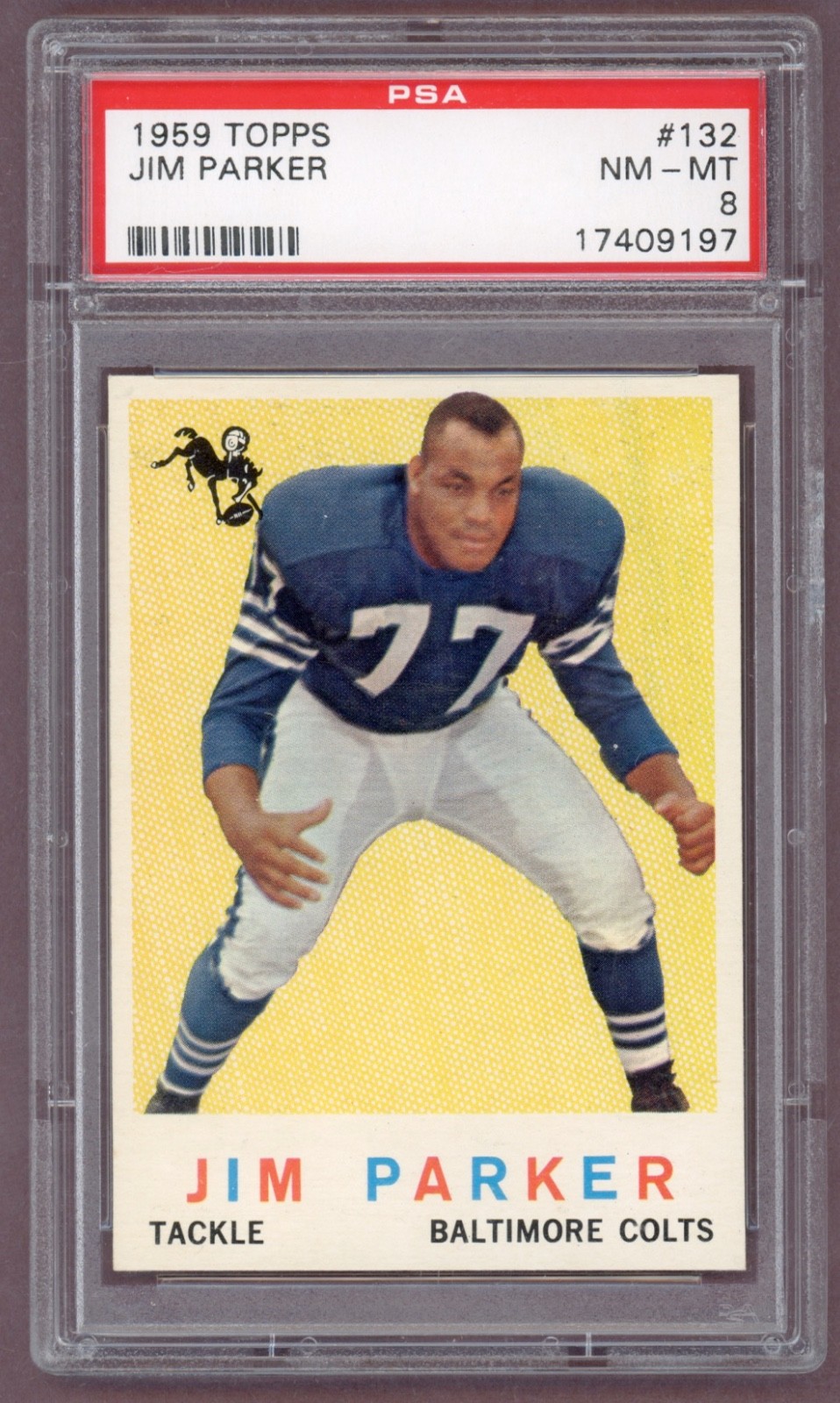 PSA 8 NM-MT SET BREAK 1959 JIM PARKER TOPPS FOOTBALL CARD #132