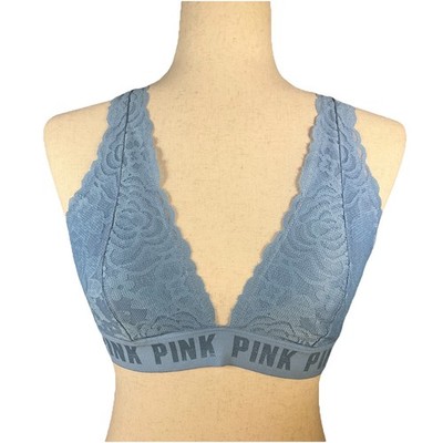 PINK Victoria s Secret Lace Triangle Bralette Racerback Medium M Blue Wireless