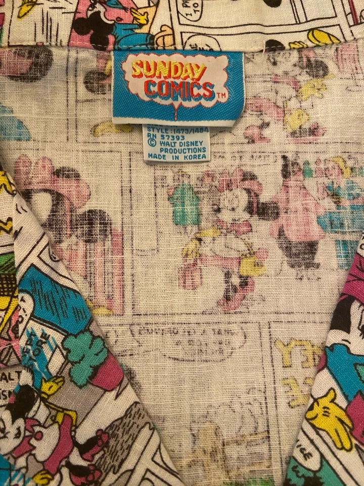 Mickey Mouse Sunday Comics Cartoon Hawaiian Shirt Medium Oversized VTG 80's - Image 3 of 4