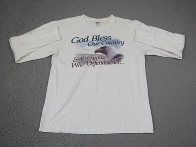 Vintage Patriotic Eagle Shirt Mens Large White God Bless Our Country USA Tee 90s