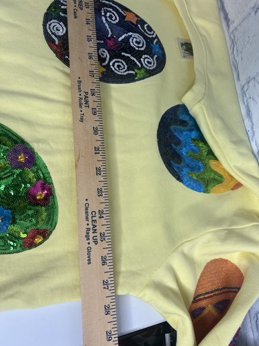 QUEEN OF SPARKLES Easter Egg Sweatshirt Large Colorful Sequin Oversized - Picture 14 of 15