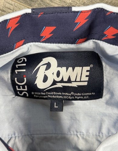 SEC 119 David Bowie Aladdin Sane Button Shirt Large Blue Long Sleeve Retro - Picture 9 of 15