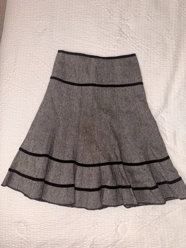 George Herringbone Tweed A-Line Knee Length Skirt Gray/Black Lined Zip Size 12
