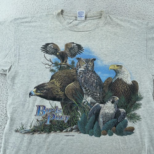 Vintage Birds of Prey Shirt Mens XL Hawk Eagle Owl Wildlife Nature Tee 90s USA - Picture 1 of 10