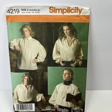 Simplicity 4219 XS-XL SHIRTS Poet Renaissance Historical Costume Theater Uncut