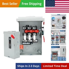 60 Amp Disconnect Box, 3 Pole Fusible Safety Switch, 110/240V, Heavy Duty Metal