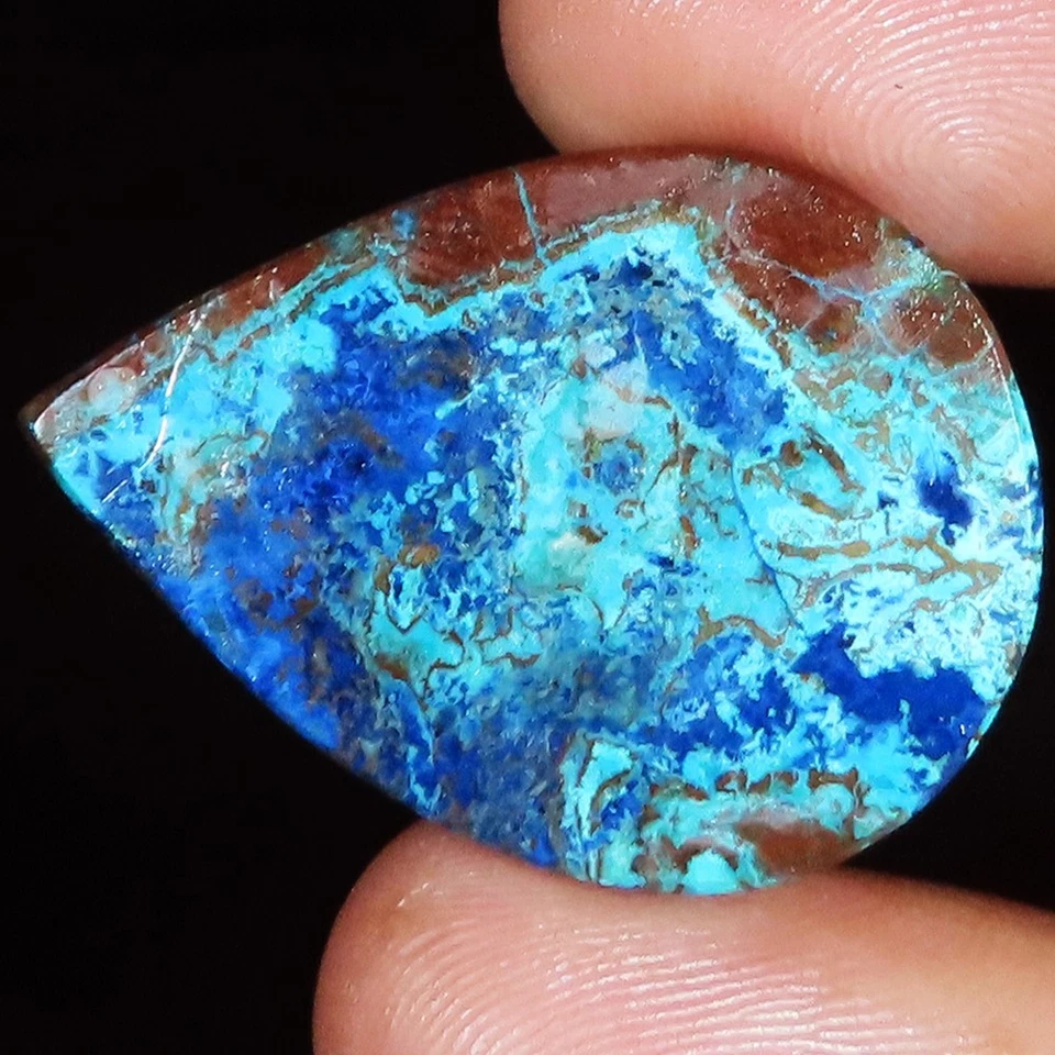 (23 X 33 x 4 MM) 28,45 quilates. PIEDRA PRECIOSA SUELTA CABUJÓN FORMA PERA AZURITA NATURAL Foto 2 de 4