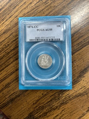 1876-CC Seated Liberty Silver Dime PCGS Graded AU55 Hoxs