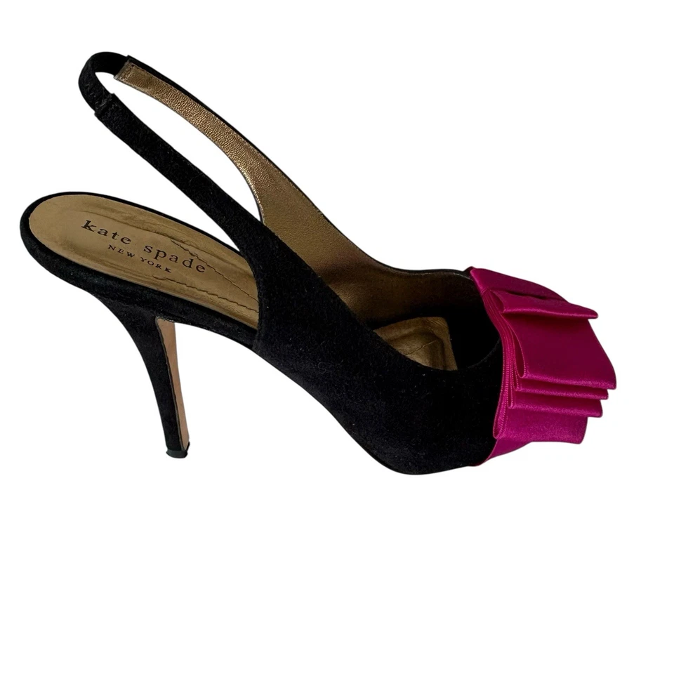 Salto Kate Spade New York feminino preto com biqueira aberta rosa tamanho 8 - Imagem 3 de 4