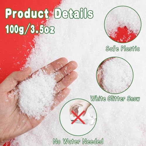 FOIMAS Neve Artificiale,Natale Neve Finta Polvere Glitter Fiocco di Neve Secco 100g - Foto 5 di 5