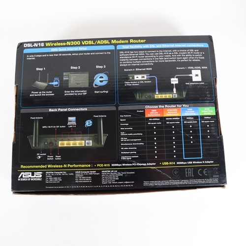 ASUS DSL-N16 WIRELESS-N300 VDSL/ADSL Wi-Fi Modem Router Fast Dispatch UK Seller! - 第 2/18 張圖片