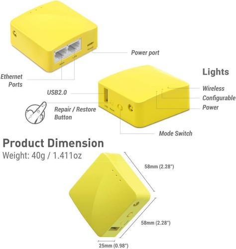 GL.iNet GL-MT300N-V2 (Mango) Portátil Mini Viaje Inalámbrico Bolsillo VPN WiFi... - Imagen 2 de 8