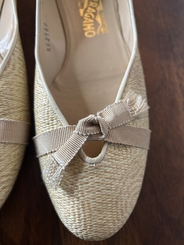 Salvatore Ferragamo Größe 9,5 Raffia Ballerinas Schleife flache Schuhe Italien - Bild 13 von 13
