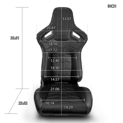 All Black PVC Leather Sport Racing Bucket Seats w/Sliders Left&Right Pair - Picture 2 of 7