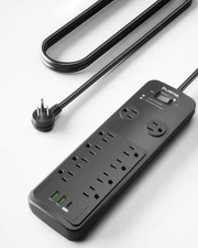 10FT Surge Protector, 2040J, 10 Outlets, 20W USB C, Flat Plug, Wide Spaced, ETL
