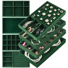 Jewelry Drawer Organizer, 8 Set of Stackable Velvet Organizer Tray, Drawer In...
