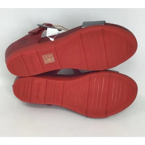 Takeme Lapaz Too T-Strap Sandals Womens Size 10 Red Wedge Slip On Spain New - Picture 6 of 6