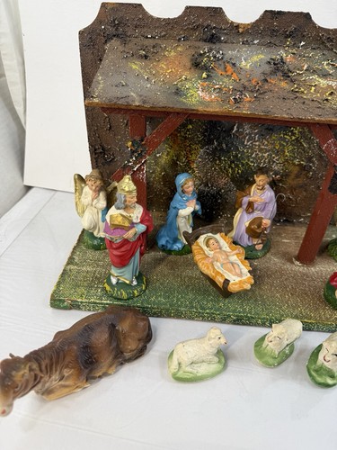 Vintage Krippe Italien Mache Maria Jesus Josef kniend Heilige Familie Licht Krippe - Bild 8 von 24