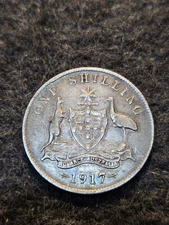 1917 AUSTRALIA ONE 1 SHILLING KING GEORGE V SILVER COIN **Toning**