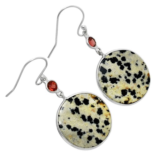 Natural Dalmatian & Garnet 925 Sterling Silver Earrings Jewelry E-1002