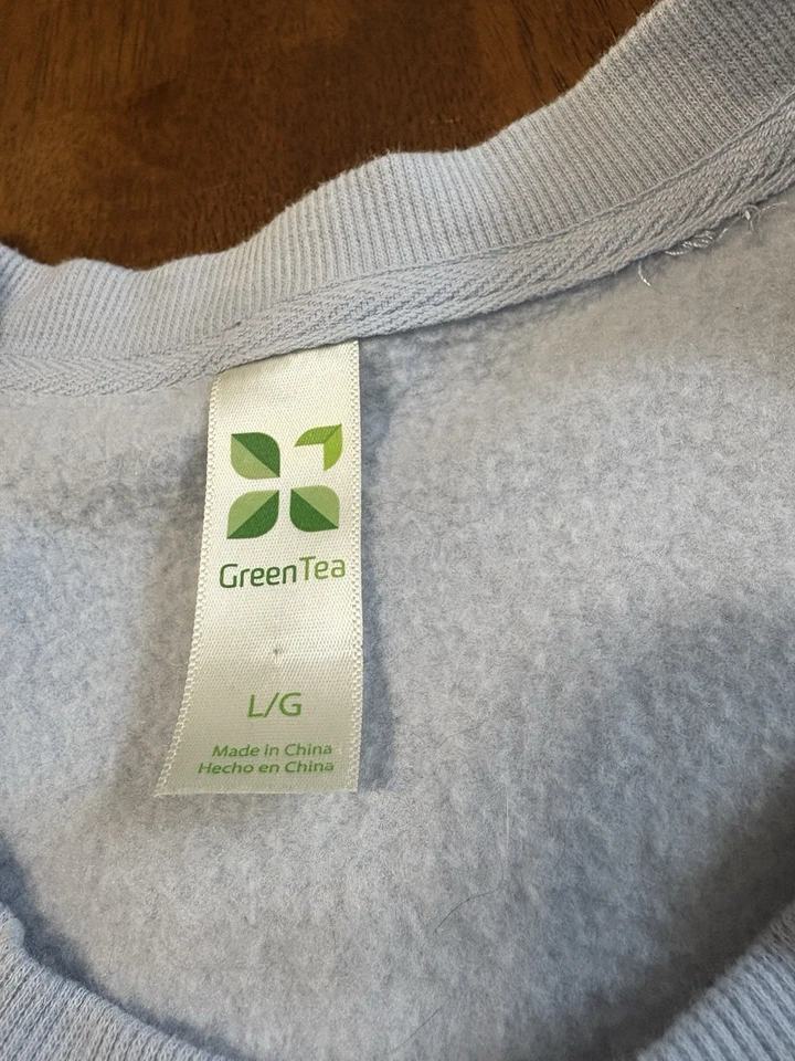 Sudadera para mujer Green Tea grande azul blanco bloque de color cuello redondo mezcla de algodón Foto 3 de 4