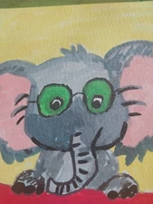 GAT Original Painting IMPRESSIONISM  Art 4x4 Inch Whimsical Animals Elephant 