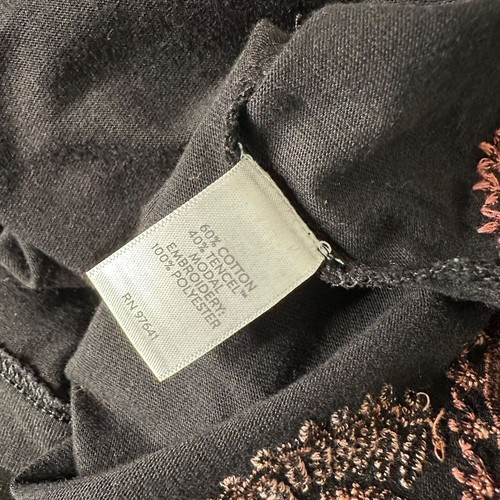 Top túnica bordado J Jill talla MP negro étnico BOHO cuello dividido manga acampanada - Imagen 8 de 12