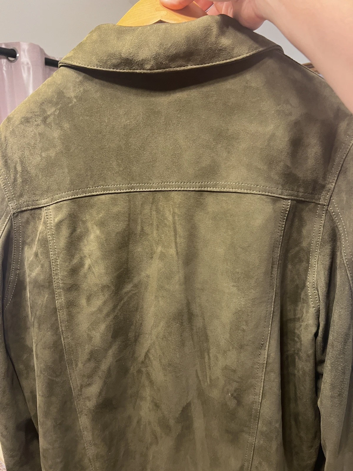 Officine Generale Leo Suede Trucker Jacket Green Large image 2
