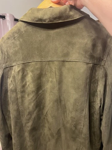 Officine Generale Leo Suede Trucker Jacket Green Large image 2