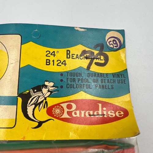 Pelota de playa de vinilo grande Paradise 24" inflable sellada años 70 de colección NOS 6 paneles B124 - Imagen 8 de 9