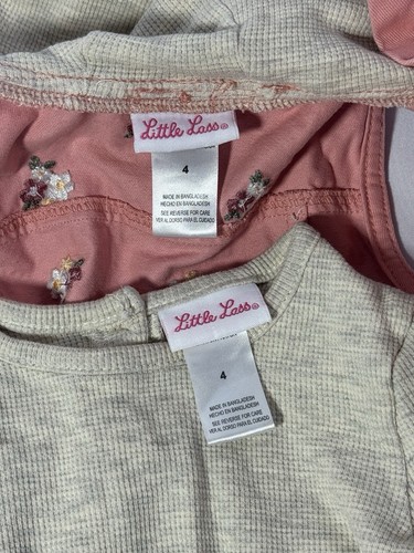 Little Lass Floral 3 Pc Set Thermal Top Shirt Hood Vest Pull On Pants Girls Sz 4 - Picture 15 of 16