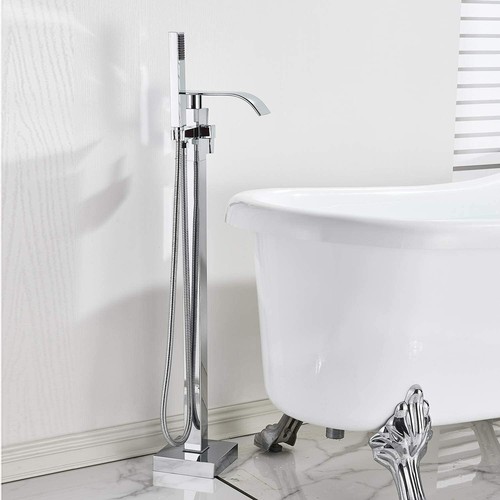 Tub Filler Freestanding Bathtub Faucet Floor Mounted Bathroom with Hand Shower - Picture 63 of 132
