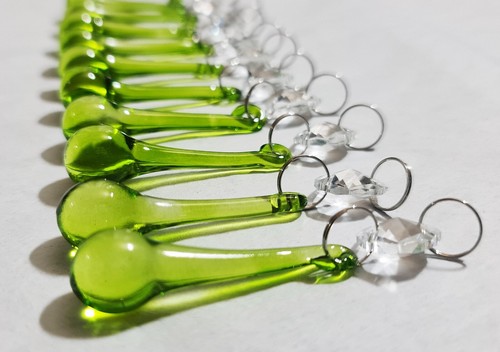 AUSWAHL AN GRÜNEN KLEUCHTERN GESCHNITTENES GLASKRISTALLE TROPFEN PERLENLICHT TEILE KUGEL ODER OVAL - Bild 43 von 90