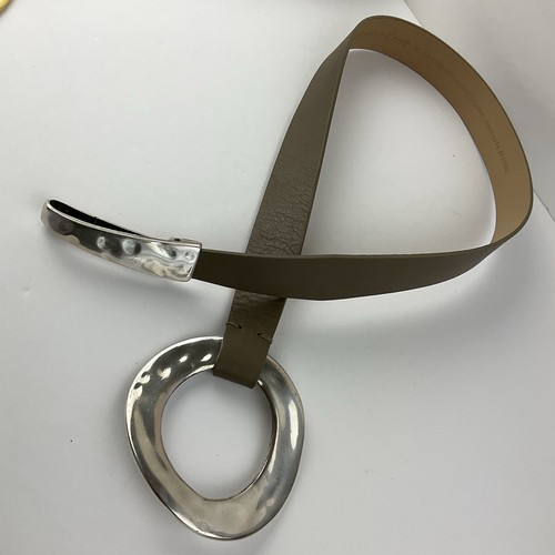 Coldwater Creek 2 Leather Belt Set Tan Gold & Gray Silver-Tone Hammered Buckle M - Picture 9 of 17