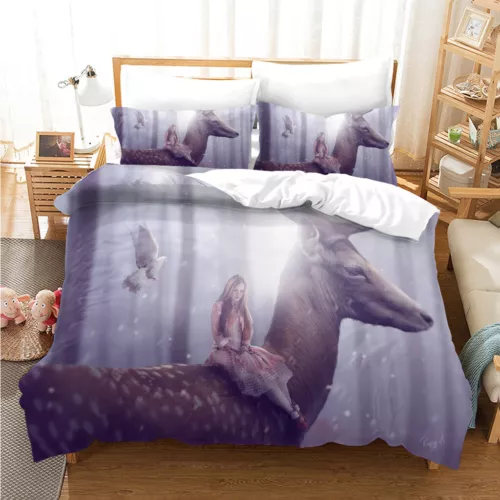 3D Deer Forest Girl Pigeon Quilt Cover Set Bedding Sets Pillowcases 38