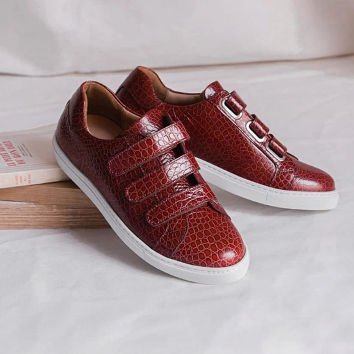 Pied de Biche Paris Red Sneakers Women s Sz 38 Croc Embossed