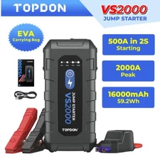 TOPDON 2000A Car Jump Starter Pack 12V Booster Power Bank USB Battery Charger US