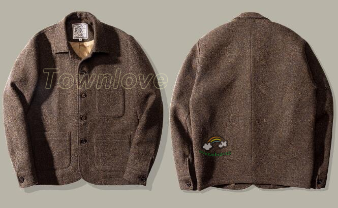 Red Tornado French Work Jacket Winter Warm Men's Wool Tweed