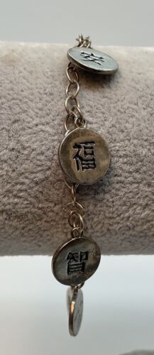 Bracciale Argento Sterling Personaggi Cinesi Salute Felicità Charm Adatto Tg 7 3/4 - Foto 8 di 9