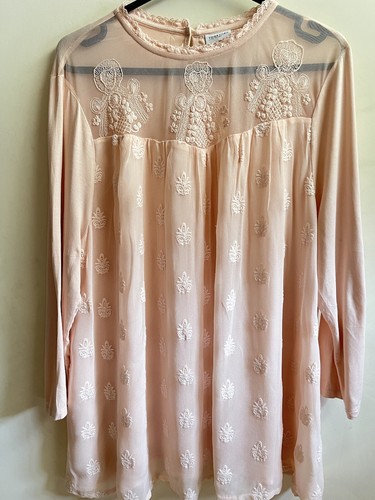 New W/O Tag Together Womens Peachy Pink Tunic Top with Lace & Mesh Panel Size 20 - Picture 6 of 15